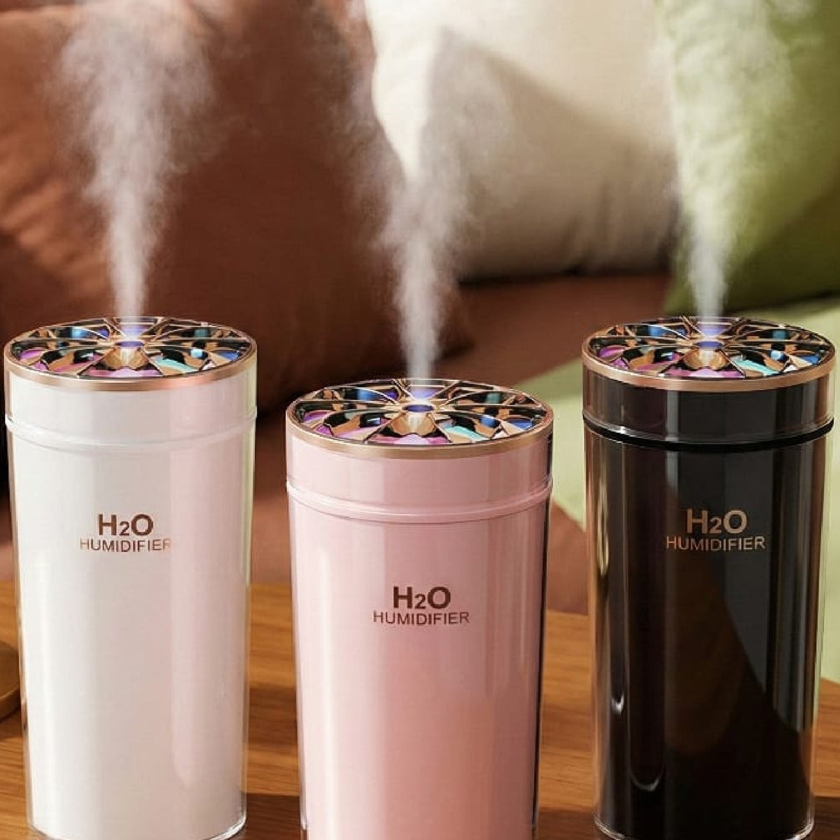 Metallic Top Car Humidifier in white, pink and black