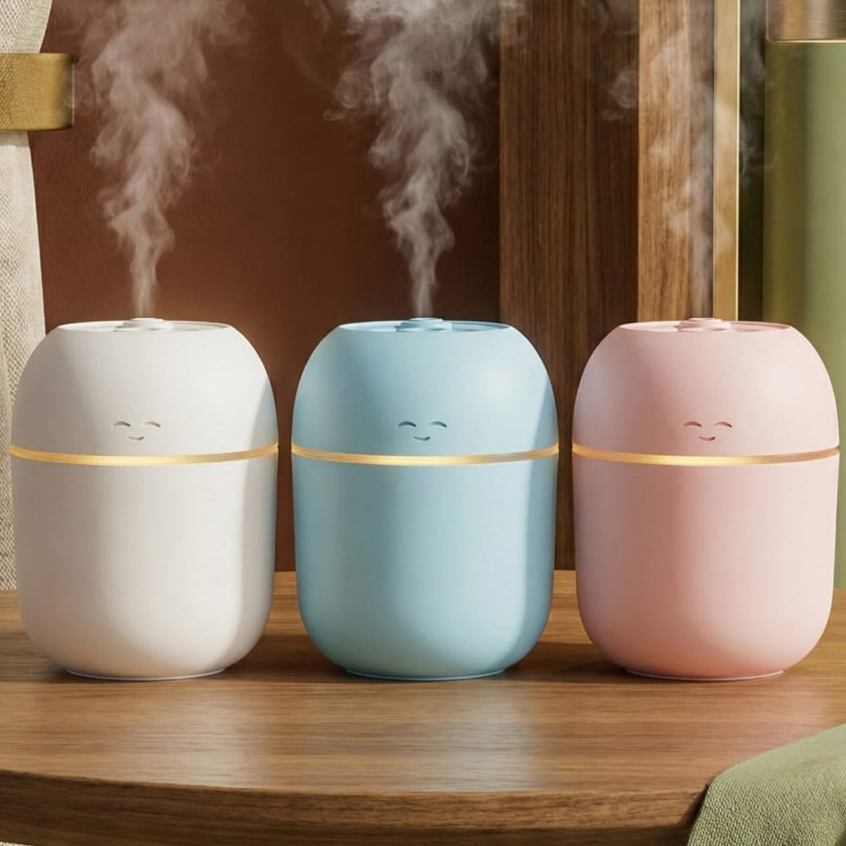 Soft Mist Humidifier in white, blue and pink